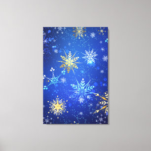 JULAFTON Blue Background med Golden Snöflingor Canvastryck
