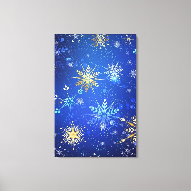 JULAFTON Blue Background med Golden Snöflingor Canvastryck (Framsida)