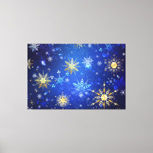 JULAFTON Blue Background med Golden Snöflingor Canvastryck