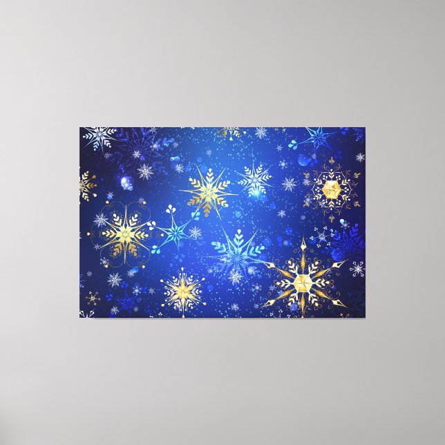 JULAFTON Blue Background med Golden Snöflingor Canvastryck (Framsida)