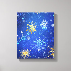 JULAFTON Blue Background med Golden Snöflingor Canvastryck