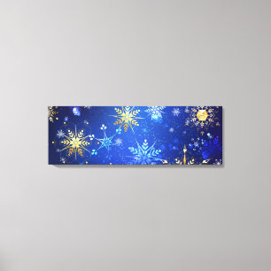 JULAFTON Blue Background med Golden Snöflingor Canvastryck