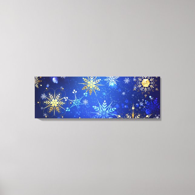 JULAFTON Blue Background med Golden Snöflingor Canvastryck (Framsida)