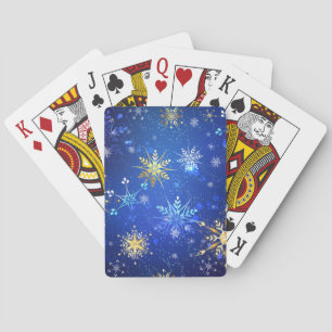 JULAFTON Blue Background med Golden Snöflingor Casinokort
