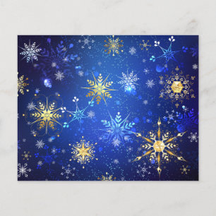 JULAFTON Blue Background med Golden Snöflingor Flygblad