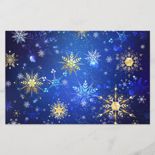 JULAFTON Blue Background med Golden Snöflingor Flygblad