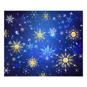 JULAFTON Blue Background med Golden Snöflingor Fototryck