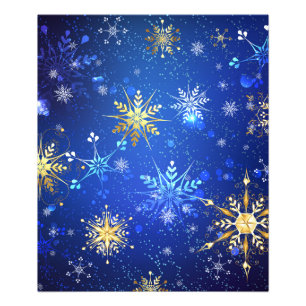 JULAFTON Blue Background med Golden Snöflingor Fototryck