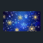 JULAFTON Blue Background med Golden Snöflingor Fraktsedel<br><div class="desc">Blå julbakgrund med guld och vitt smycke snöflingor. Golden snöflingor. JULAFTON.</div>