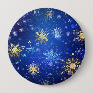 JULAFTON Blue Background med Golden Snöflingor Knapp