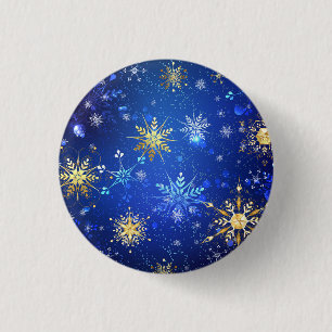 JULAFTON Blue Background med Golden Snöflingor Knapp