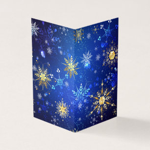 JULAFTON Blue Background med Golden Snöflingor Kort