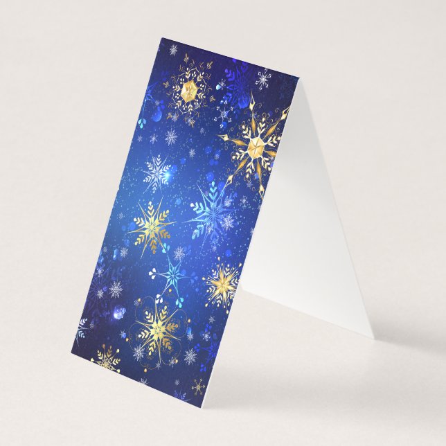 JULAFTON Blue Background med Golden Snöflingor Kort (Baksida)