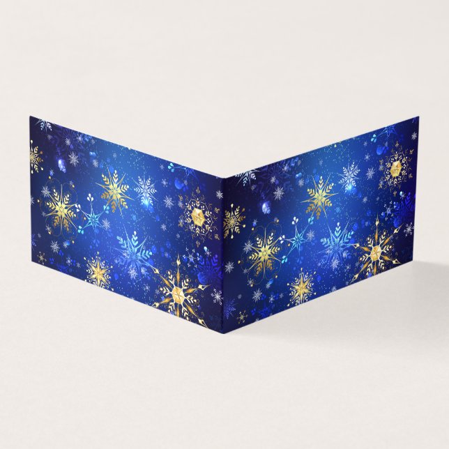 JULAFTON Blue Background med Golden Snöflingor Kort (Utsida)