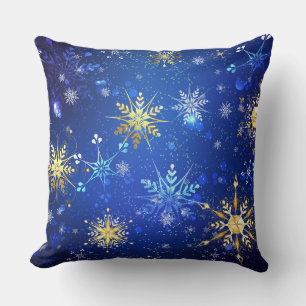 JULAFTON Blue Background med Golden Snöflingor Kudde