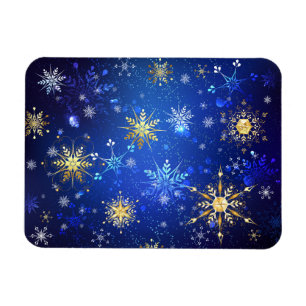 JULAFTON Blue Background med Golden Snöflingor Magnet