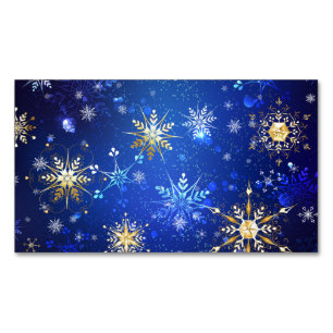 JULAFTON Blue Background med Golden Snöflingor Magnetiska Visitkort