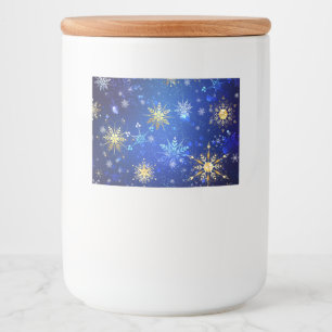 JULAFTON Blue Background med Golden Snöflingor Mat Etiketter