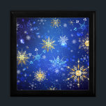 JULAFTON Blue Background med Golden Snöflingor Minnesask<br><div class="desc">Blå julbakgrund med guld och vitt smycke snöflingor. Golden snöflingor. JULAFTON.</div>