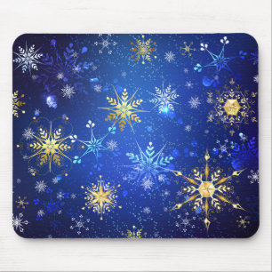 JULAFTON Blue Background med Golden Snöflingor Musmatta
