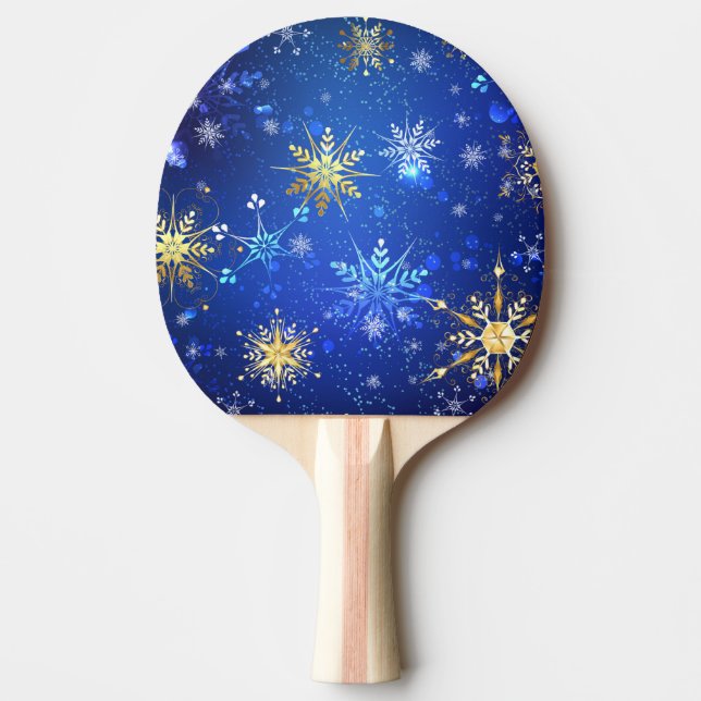JULAFTON Blue Background med Golden Snöflingor Pingisracket (Framsidan)