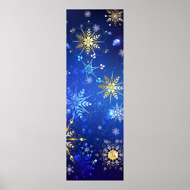 JULAFTON Blue Background med Golden Snöflingor Poster (Framsidan)