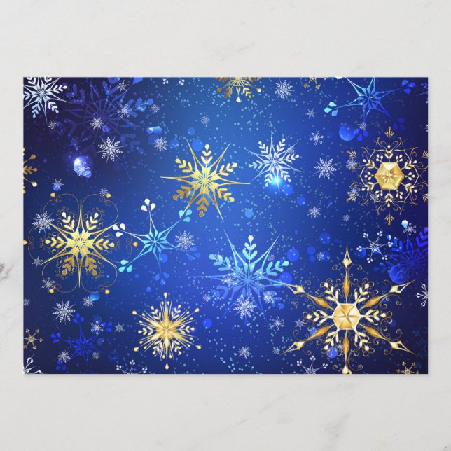 JULAFTON Blue Background med Golden Snöflingor Program (Framsida)