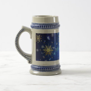 JULAFTON Blue Background med Golden Snöflingor Sejdel