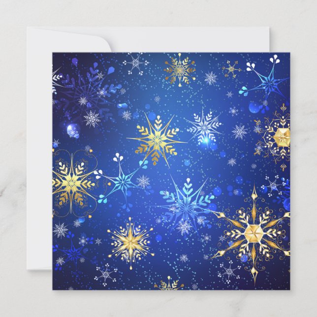 JULAFTON Blue Background med Golden Snöflingor Spara Datumet (Framsida)