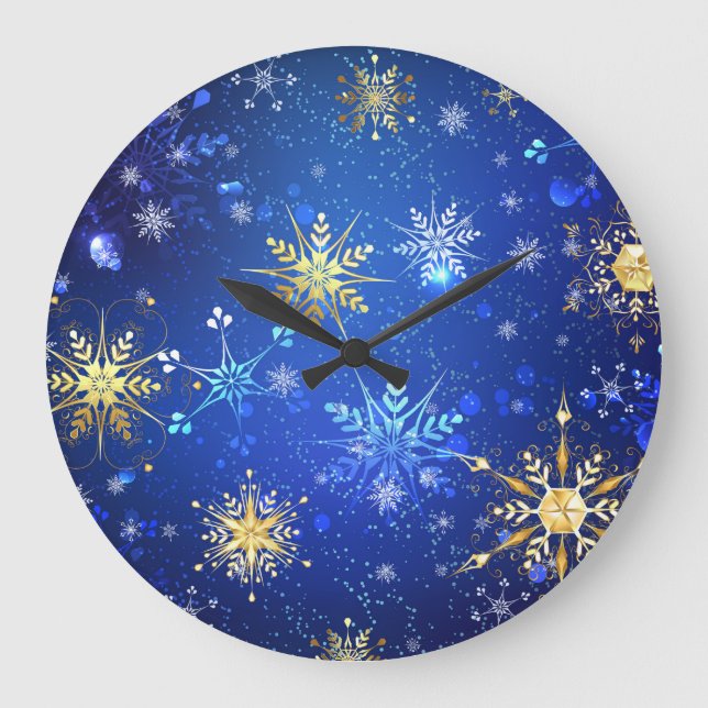 JULAFTON Blue Background med Golden Snöflingor Stor Klocka (Framsida)