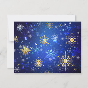 JULAFTON Blue Background med Golden Snöflingor Tack Kort
