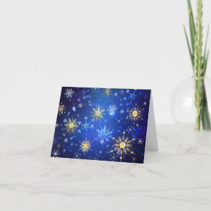JULAFTON Blue Background med Golden Snöflingor Tack Kort