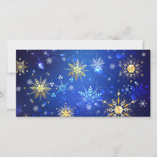 JULAFTON Blue Background med Golden Snöflingor Tack Kort