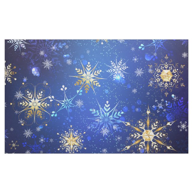 JULAFTON Blue Background med Golden Snöflingor Tyg (Yard)
