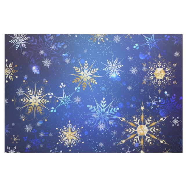JULAFTON Blue Background med Golden Snöflingor Tyg (Yard)