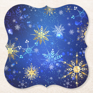 JULAFTON Blue Background med Golden Snöflingor Underlägg Papper