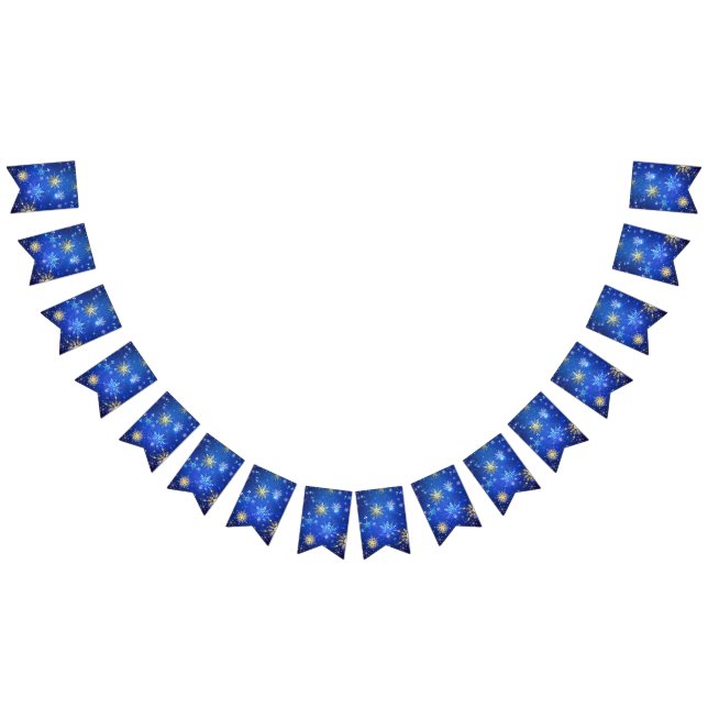 JULAFTON Blue Background med Golden Snöflingor Vimplar (Alla)