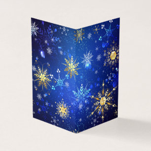 JULAFTON Blue Background med Golden Snöflingor Visitkort