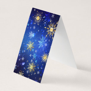 JULAFTON Blue Background med Golden Snöflingor Visitkort