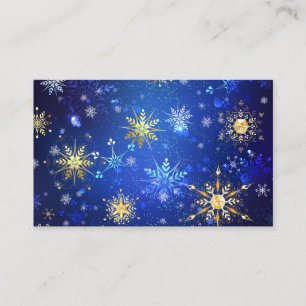JULAFTON Blue Background med Golden Snöflingor Visitkort