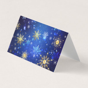 JULAFTON Blue Background med Golden Snöflingor Visitkort