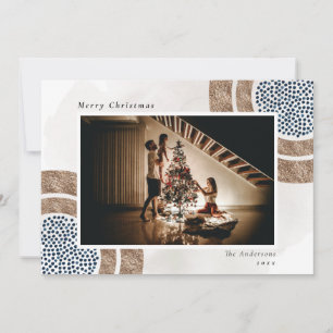 Julafton Boho Chic Blue Geometric Photo Helgdag Ca Julkort