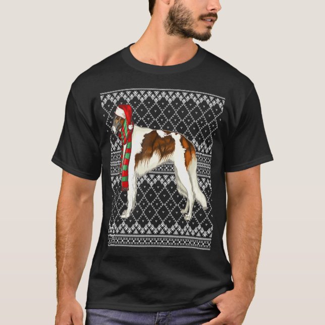 Julafton Borzoi Jultomten Hat God jul T Shirt (Framsida)