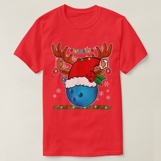 Julafton Bowling Santa Hat Reindeer T Shirt (Design framsida)