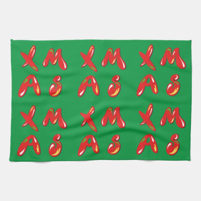 Julafton bubbeltext kökshandduk (Horisontell)