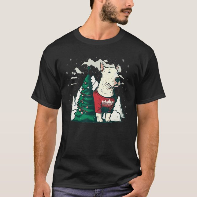 Julafton Bull Terrier Santa på jultomten Bull Terr T Shirt (Framsida)
