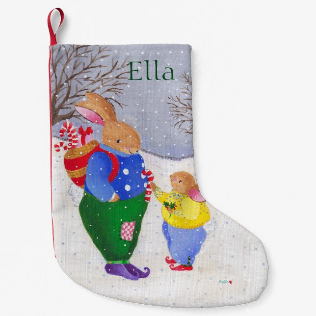 Julafton Bunny med Basket-strand Liten Julstrumpa (Framsidan)