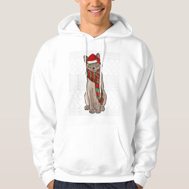 Julafton burmesisk kat Jultomten Hat Ugly C Hoodie (Framsida)
