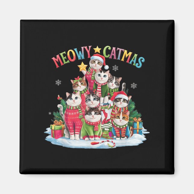 Julafton Cat Lover Meowy Catmas Cat Julgran Lig Magnet (Framsidan)