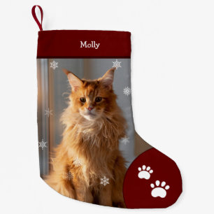 Julafton Cat Photo Helgdag Red Personlig Large Liten Julstrumpa